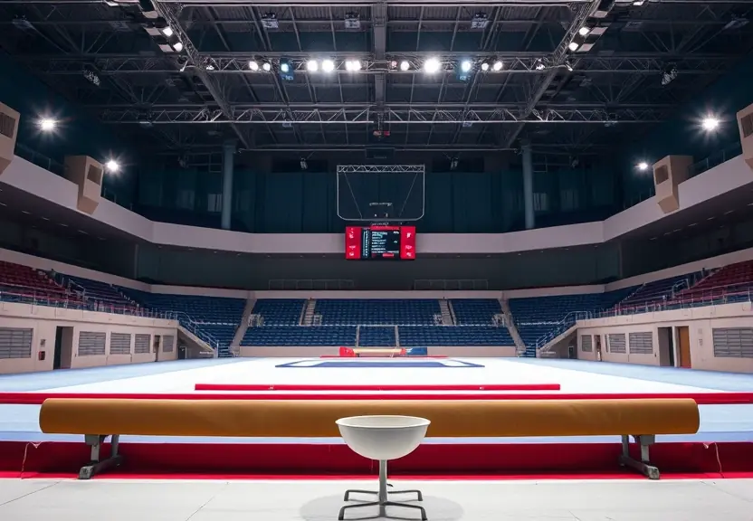 Ginásio de ginástica artística vazio antes da competição